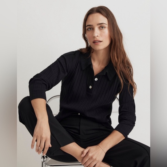 Madewell Variegated Rib Boxy Polo Shirt - Picture 2 of 11